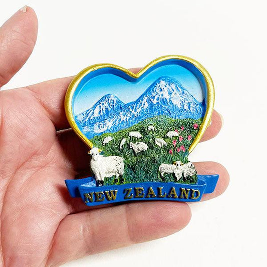 New Zealand Heart Sheep and Mountains Magnet